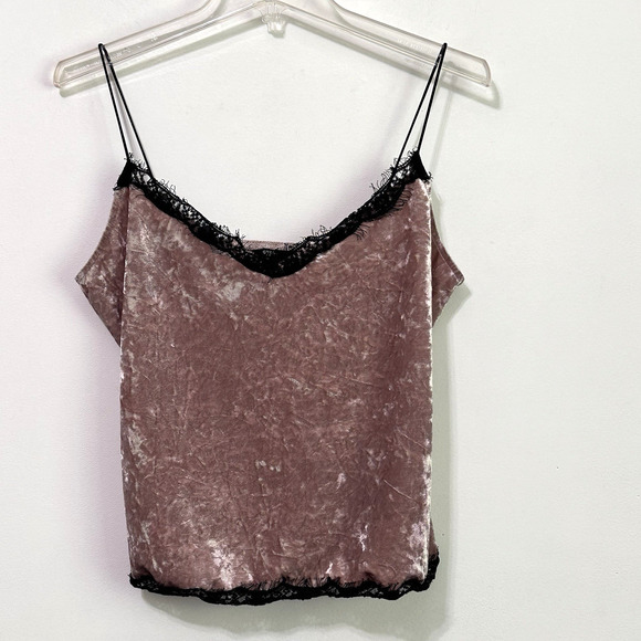 Guess Tops - Guess Chela Cami Top L Crushed Velvet Pink‎ Lace Trim Festival Y2K Summer FLAW
